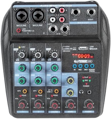 Mini Audio Mixer 4 Channel Sound Mixing Board USB Bluetooth MP3 ...