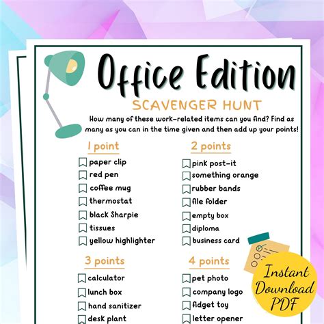 Office SCAVENGER HUNT Game: Printable Teambuilding Activity (PDF ...