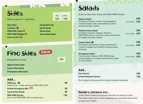 Menu at Nando's, Chennai, No 84 Meera Plaza