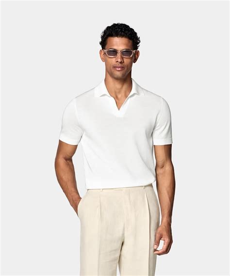 Off-White Crochet Buttonless Polo in Pure Cotton | SUITSUPPLY