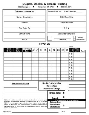 Copy Of Screen Printing Order Form.xls - Fill and Sign Printable ...