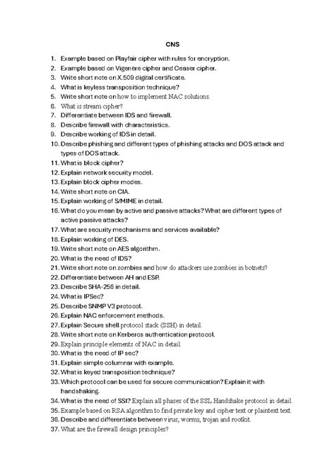 CNS Preparation Material: Key Concepts in Network Security - Studocu