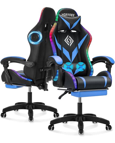 Hoffree Gaming Chair with Speakers PU Leather Office Chair with ...