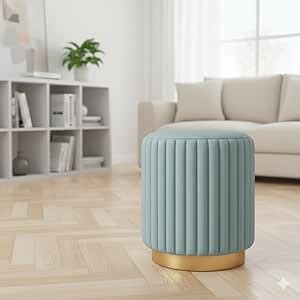 ShadowKart Designer Velvet Round Footstool Ottoman with Sturdy Gold ...