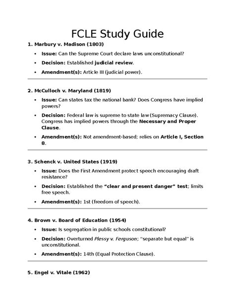 FCLE Study Guide: Landmark Supreme Court Cases & Amendments - Studocu