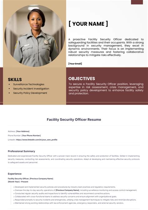 Free Facility Security Officer Resume Template to Edit Online