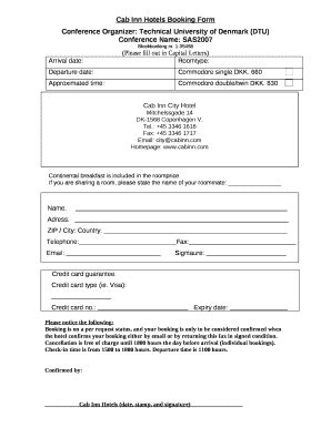 Cab Inn Hotels Booking Doc Template | pdfFiller