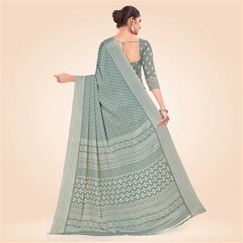 Women's Premium Silk Chiffon Small Butty Housekeeping Uniform Saree ...