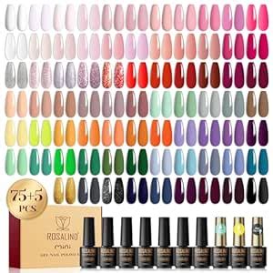 Buy ROSALIND 80PCS Gel Nail Polish Set, 75 Colors White Pink Nude Gel ...