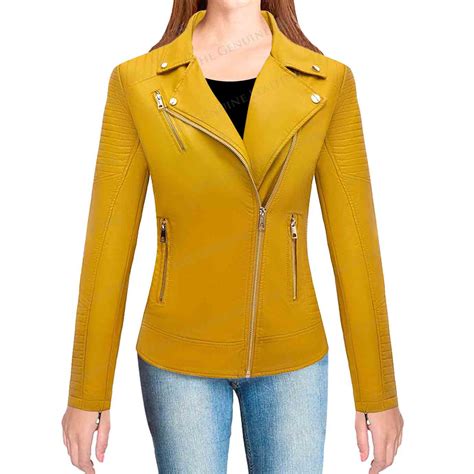 Yellow Bellivera Womens Faux Leather Jacket | The Genuine Leather