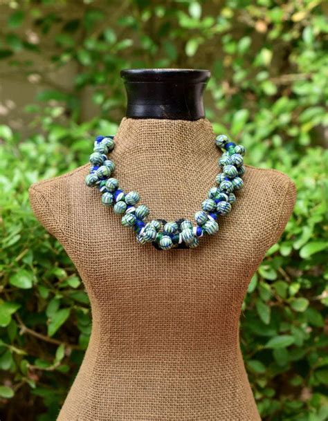 Blue Pottery Knot Necklace Lime Green & White Colour – NEERJA ...