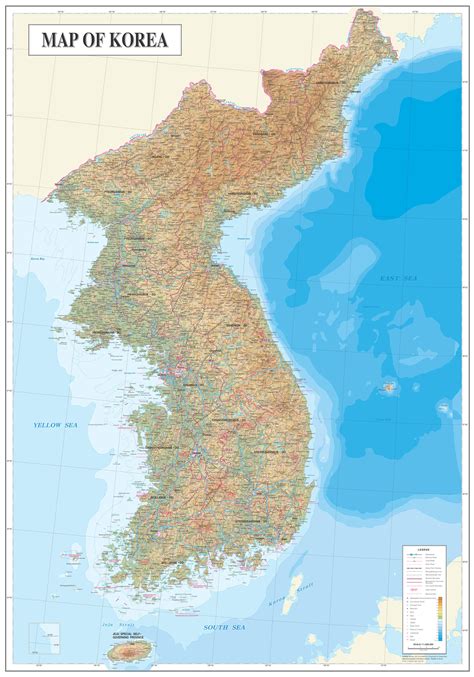 Large detailed topography and geology map of Korea. North Korea large detailed topography and ...