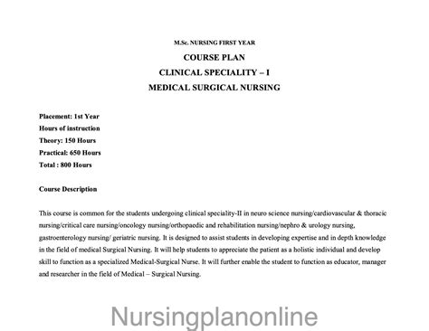 COURSE PLAN- M.Sc. NURSING FIRST YEAR - MEDICAL SURGICAL NURSING ...