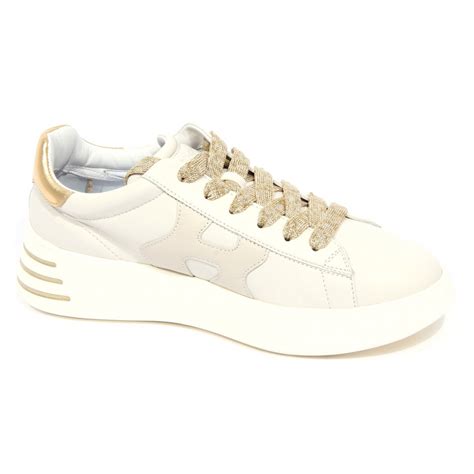 G5202 sneaker donna HOGAN REBEL H564 off white/gold leather shoes woman
