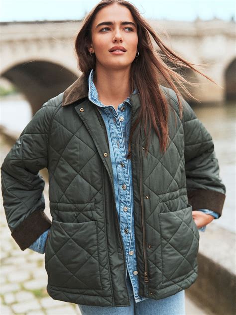 Buy Khaki Green Quilted Corduroy Collar Shower Resistant Jacket from ...