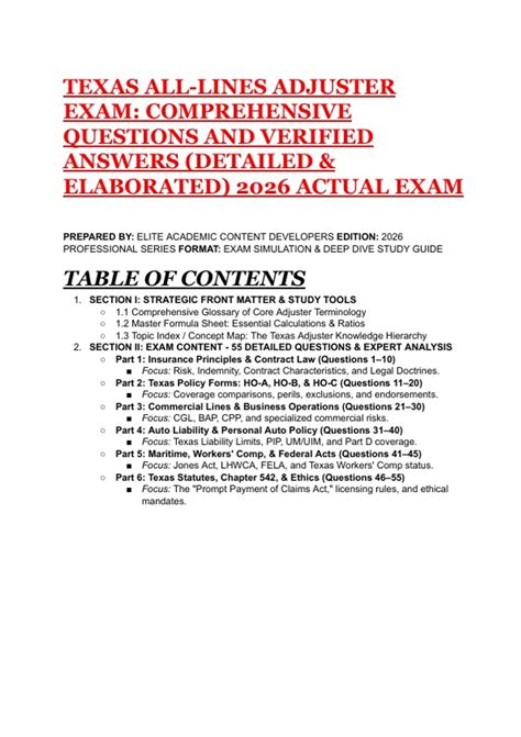 Texas All-Lines Adjuster Exam Prep Guide 2026, Texas Department of ...