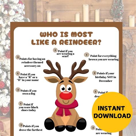 Christmas party game who is most like a reindeer printable christmas ...