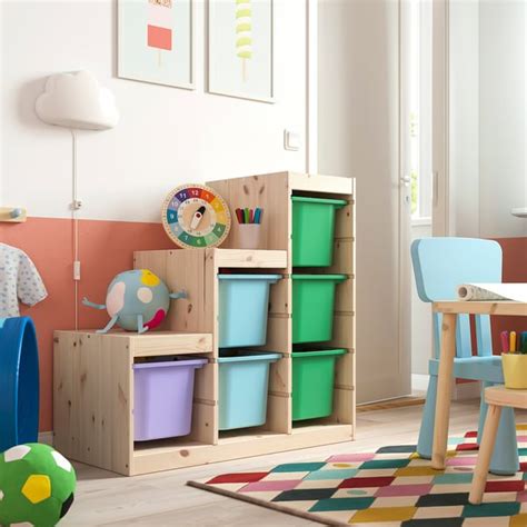 TROFAST storage combination with boxes, light white stained pine ...