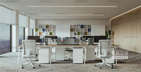 现代开敞开放办公区，员工工位会议室，办公室，接待大厅3d模型下载-【集简空间】「每日更新」