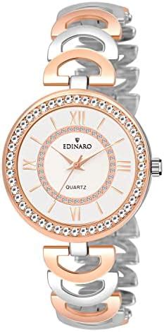 EDINARO Analog Watches For Women Round Studded Dial Watch With ...