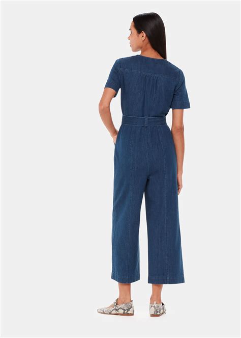 Blue Denim Short Sleeve Front Zip Jumpsuit | Whistles UK
