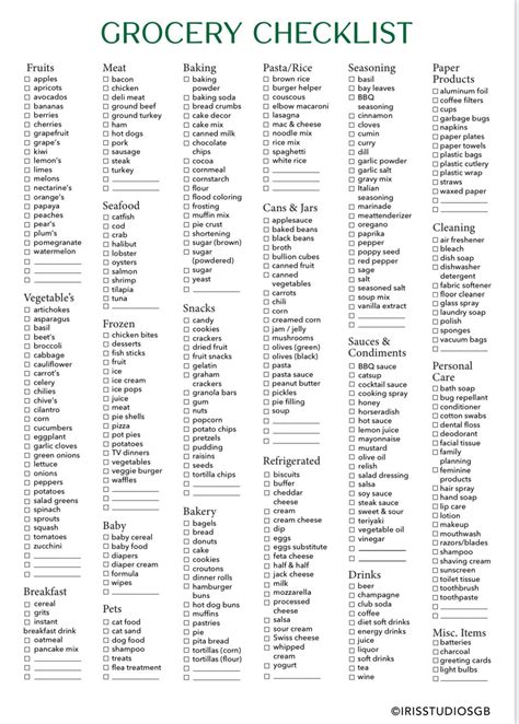 Grocery List Food Shopping List Printable Digital | Etsy UK