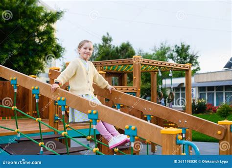 Girl Child Play at Colorful City Playground Stock Photo - Image of ...