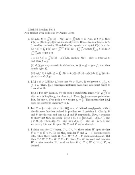 Sol3 - Solution for Ass3 - Math 55 Problem Set 3 Neil Herriot with ...