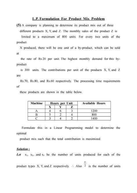 L P Problem Formulation - L. Formulation For Product Mix Problem (5) A ...