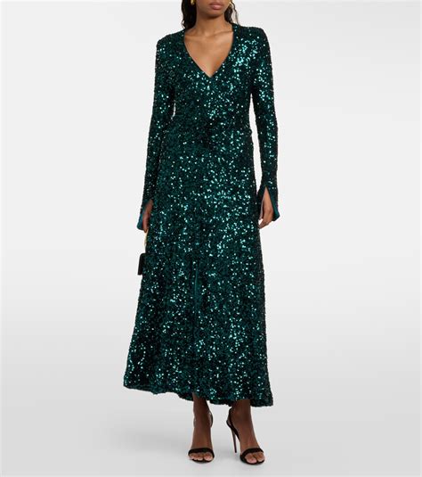 Sequined midi dress in green - Rotate | Mytheresa