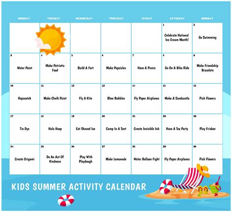 Activity Calendar For Kids