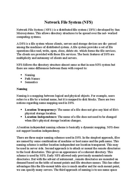 NFS Overview: Key Features, Naming, and Mounting Techniques - Studocu