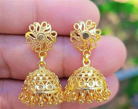 22K Solid Gold Earrings Jewelry Chandelier Jhumka Dangler Screw Back ...