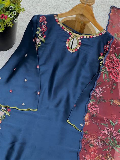 Delightful Sequence Work Navy Blue Color Patial Suit – vastracloth