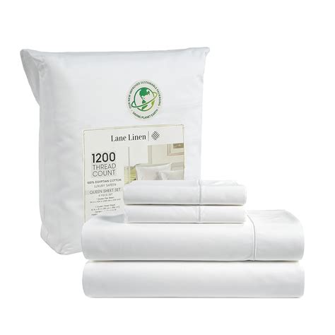 LANE LINEN 100% Egyptian Cotton White Sheets Queen Size - 1200 TC, 4 Pc ...