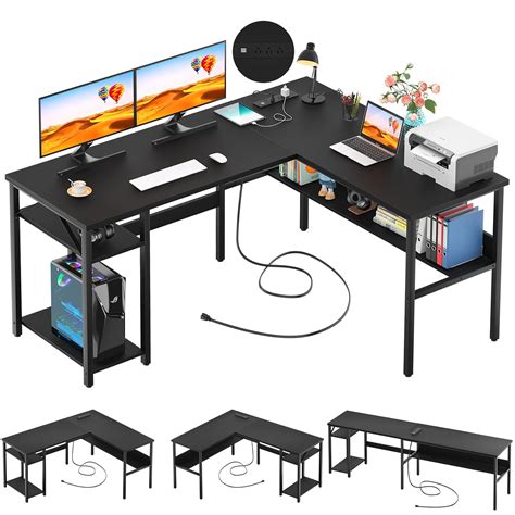 Unikito Reversible L Shaped Desk With Magic Power Outlets And Usb ...