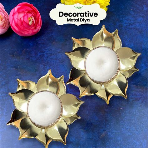 Buy Handmade Decorative Metal Gift Oil Lamp / Diya | Set of 2 Online On ...
