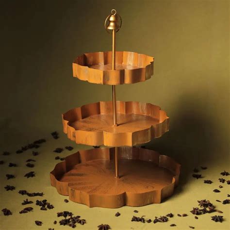 Handcrafted Lotus-Inspired 3-Tier Metal Stand – The Confetti Tree