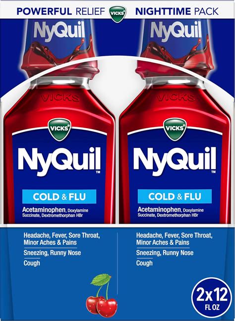 Vicks NyQuil, Nighttime Relief of Cough, Cold & Flu Relief, Sore Throat ...