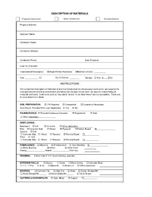 Description Of Materials Form - Fill and Sign Printable Template Online