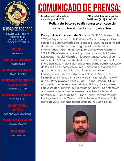 Press Release: Socorro Police Make Arrest in InIntoxication ...