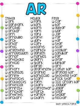 Phoneme /ar/ - Articulation word list - multiple positions by hey ...