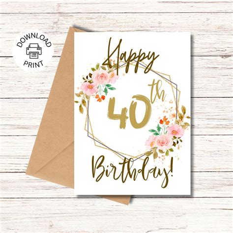 Happy 40th Birthday Card Printable