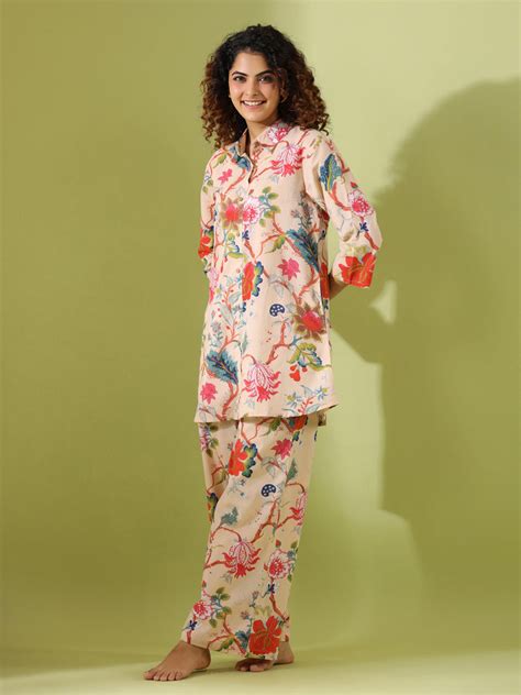 Beige Printed pure cotton co-ord set – Sanskruti Homes