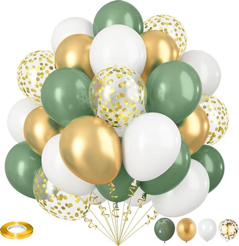 Amazon.com: Sage Green and Gold Balloons, 12 Inch Olive Green White ...