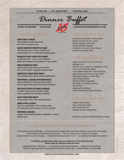 Menu at Lock Sixteen Steakhouse, Lima, 706 N Cable Rd