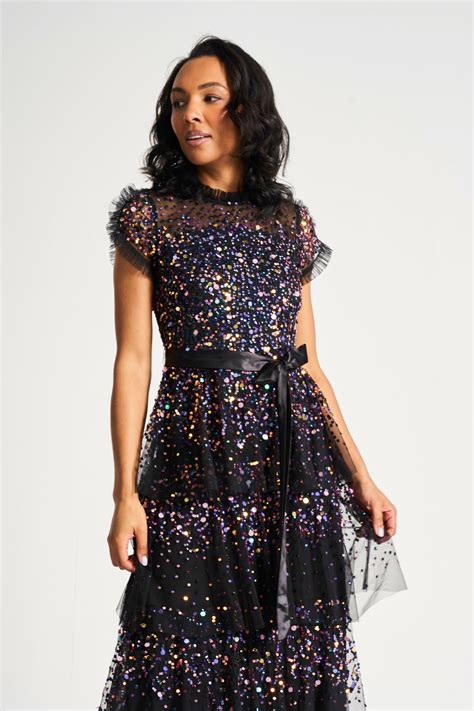 Medora Black Sequin Midi Dress – Frock and Frill