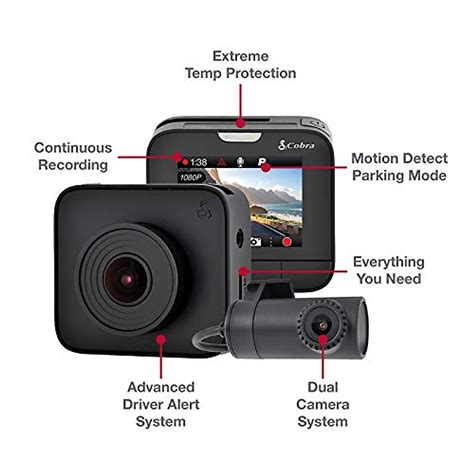 Cobra Dash Camera DASH2216D 1080p Front & 720p Rear DVR