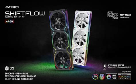 Ant Esports ShiftFlow 3-In-1 120mm ARGB Stackable Fan Kit with Forward ...