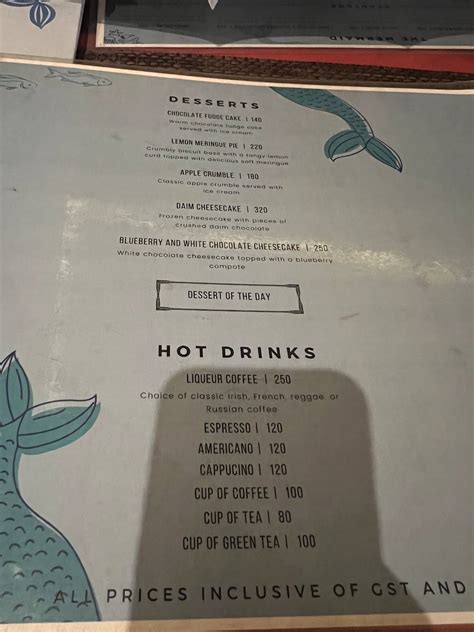 Menu at Mermaid Restaurant, Candolim